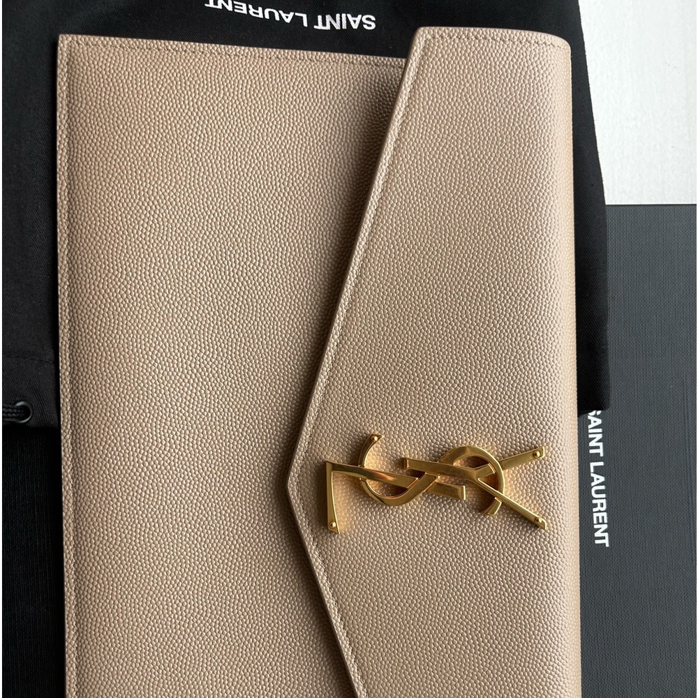 Saint lauren uptown clutch beige x gold like new. - Picture 3 of 6